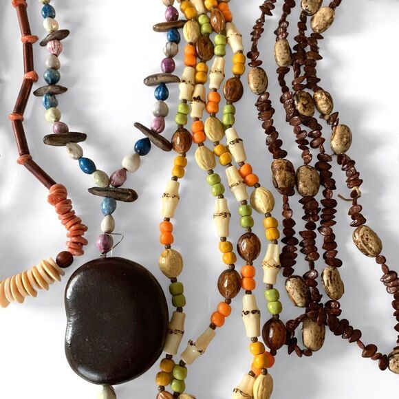 NOT FOR SALE Vintage Natural Shell Wood Bead Necklace Lot - Picture 3 of 5